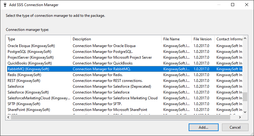 Add SSIS RabbitMQ Connection Manager